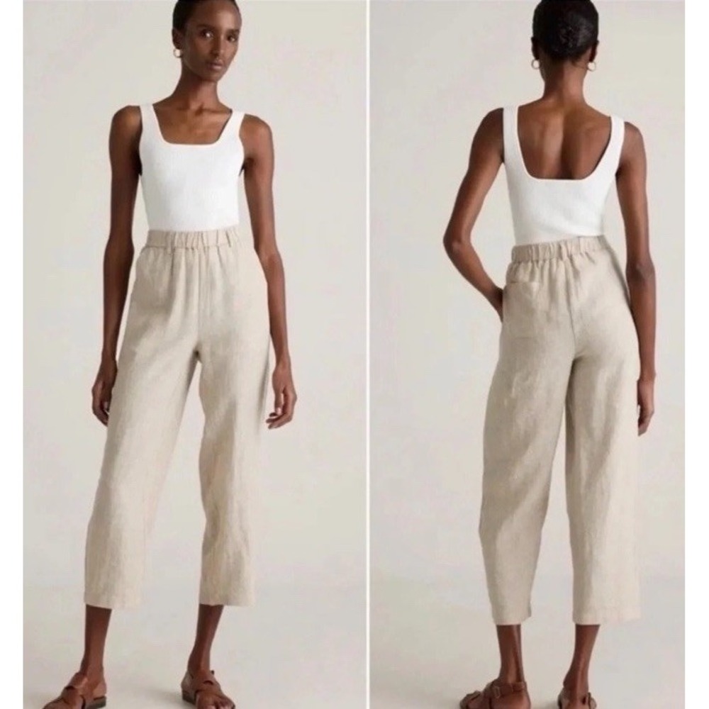 QUINCE 100% European Linen Pants Size Medium Flax Oatmeal Relaxed Casual Summer